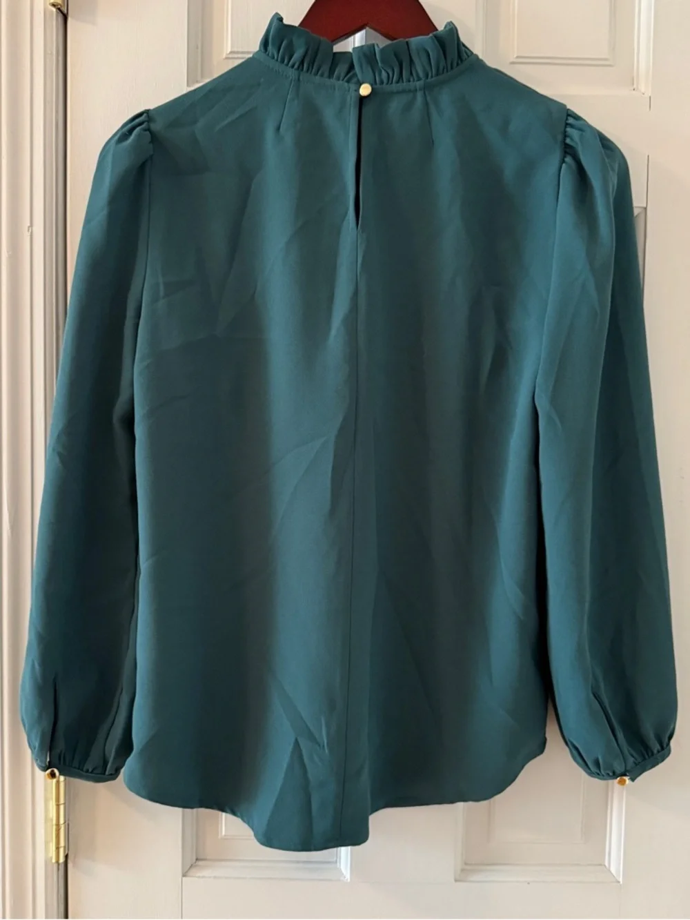 J. CREW Women’s Green 365 Crepe Long Sleeve Ruffle Neck Top Size XS